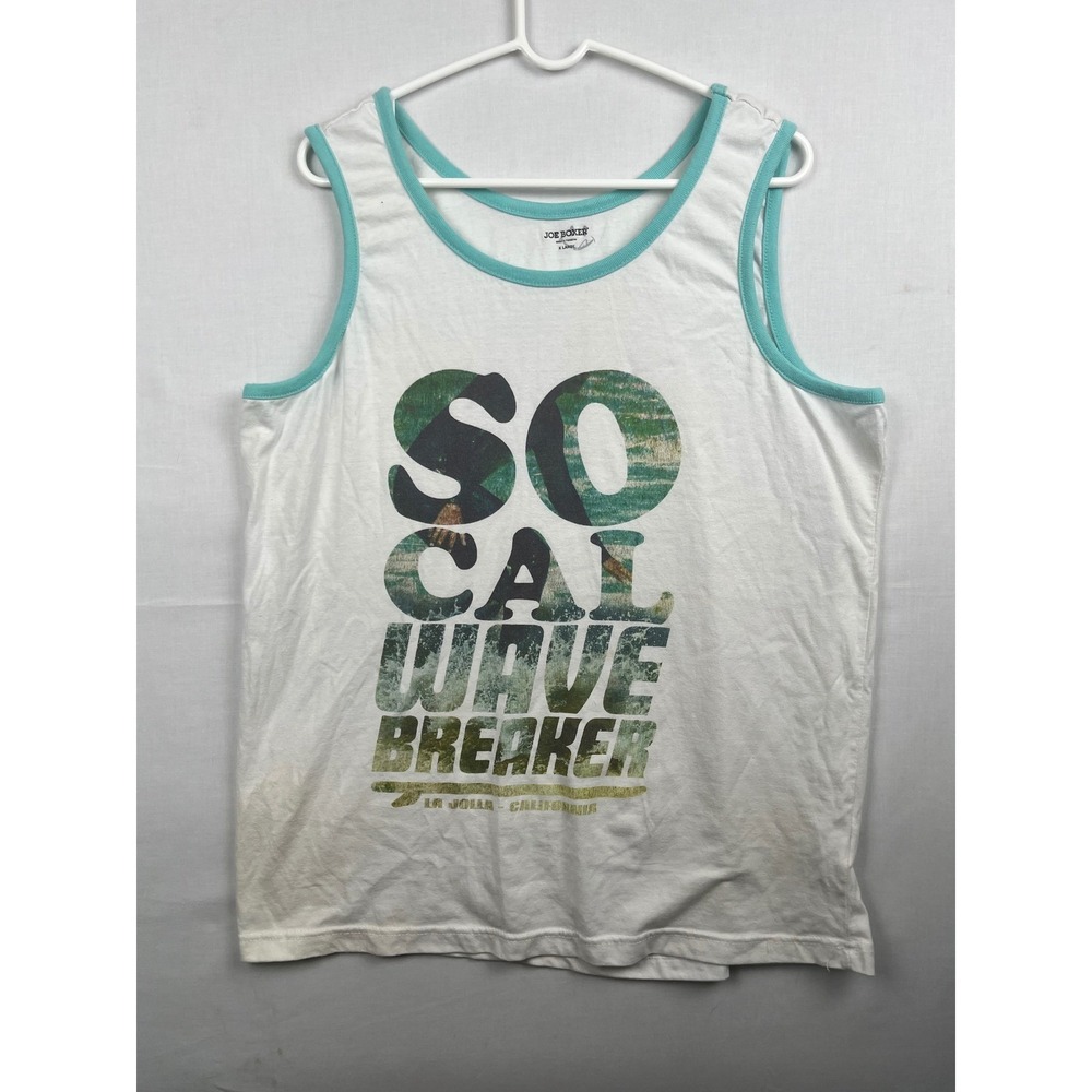 Joe Boxer Mens So Cal Wave Breaker Ringer Tank Top Size XL White Teal Graphic